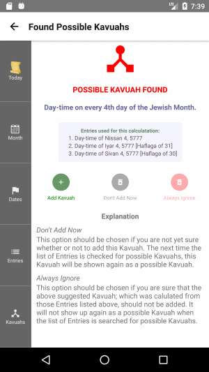 'Found Possible Kavuah' Screen